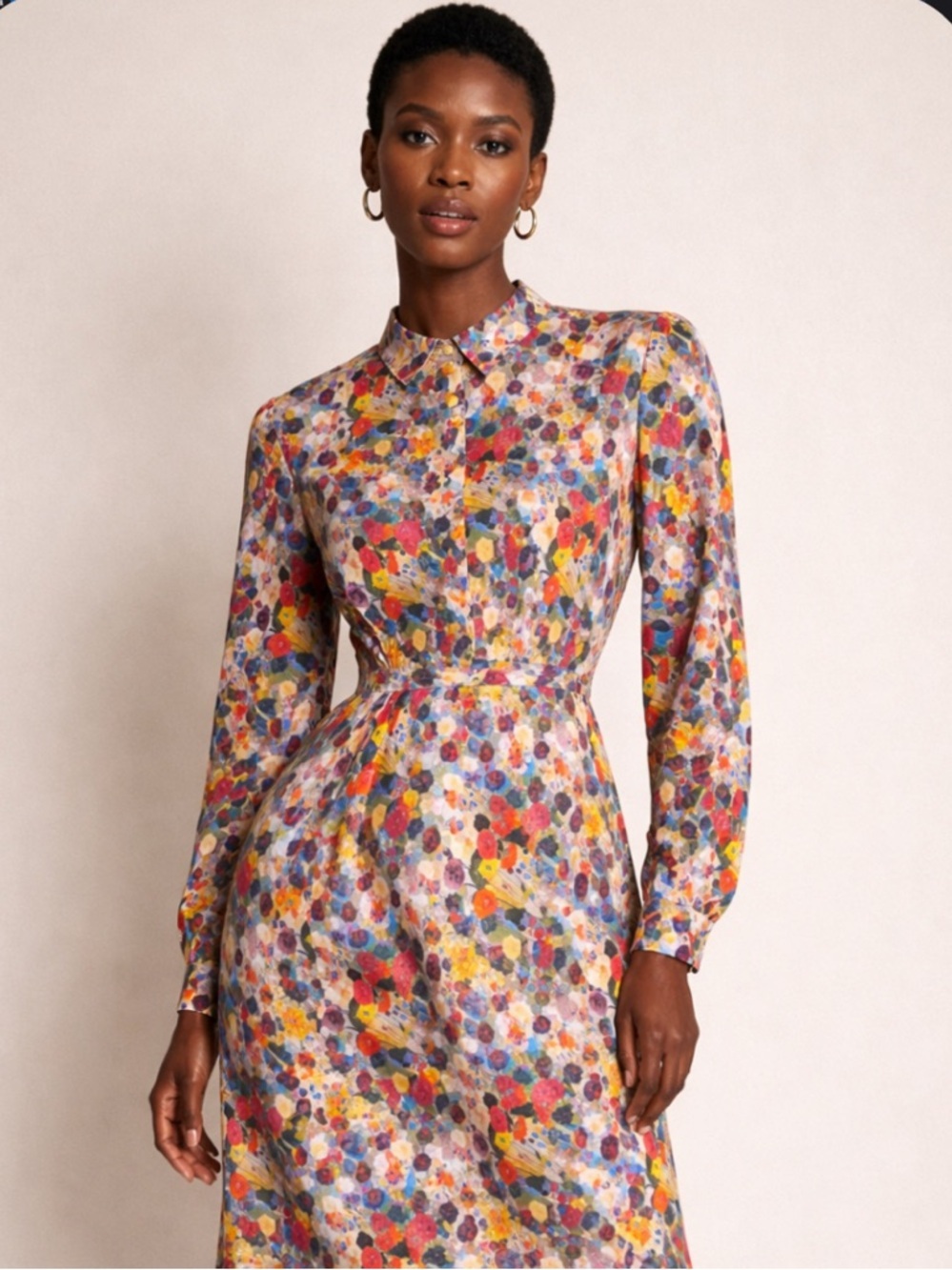 Rare Hilton Hollis collared poppy floral print  dress button $890 spring party